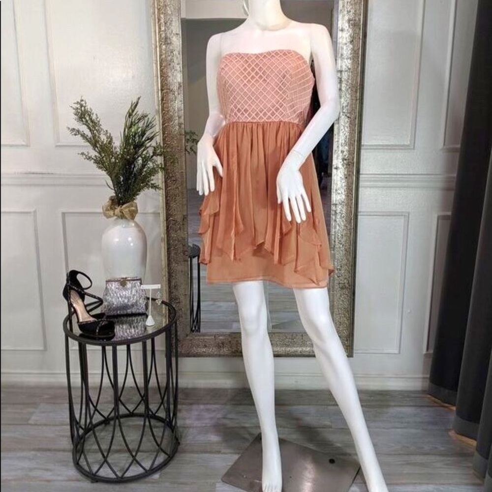 Coral Rose Strapless Short Homecoming Dress